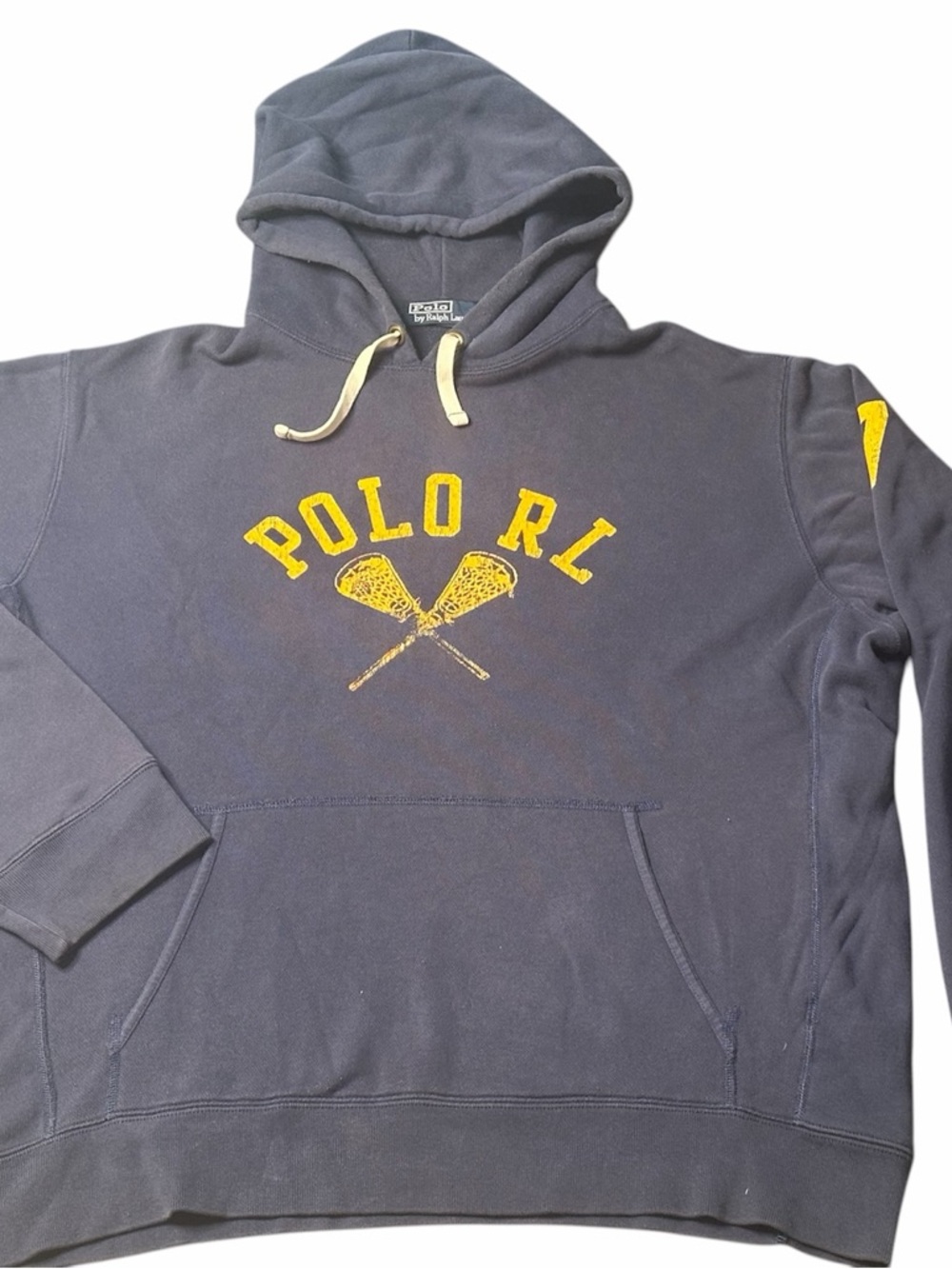 Polo by Ralph Lauren Navy Hoodie with Yellow Lacrosse Crest